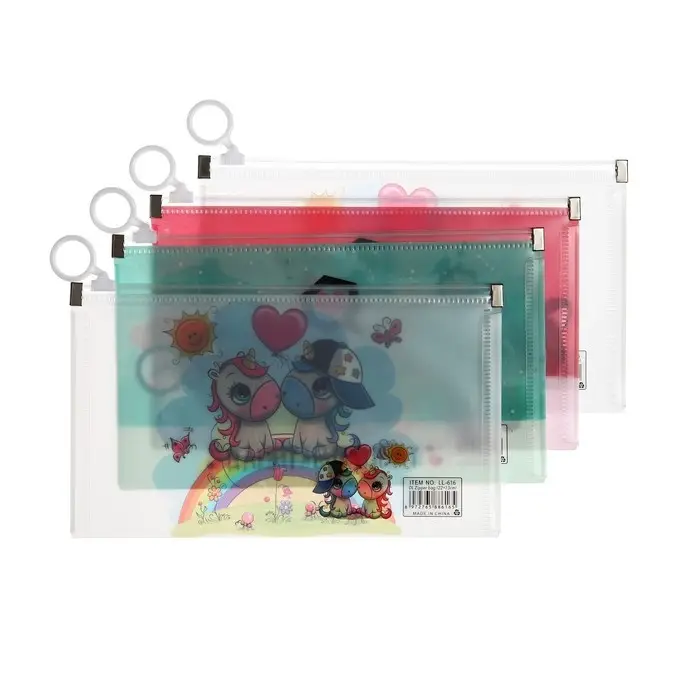 Папка-конверт на молнии формат А65, 180 мкр "Котики, Панды, Единороги", МИКС