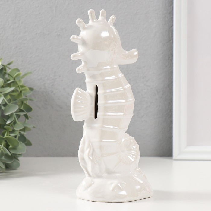 Копилка керамика "Морской конёк" перламутр 9,5х8,2х21 см