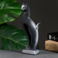 Фигура "Кошка Рысь" чёрная с серебром 7х5х21см