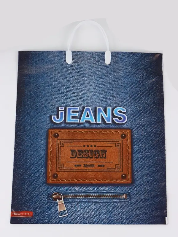 Пакет "Джинс лейбл, полиэтиленовый с вырубной ручкой, пласт. 38х44 см, 90 мкм