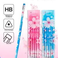 Карандаш чернографитный НВ с ластиком, Сакура  МИКС