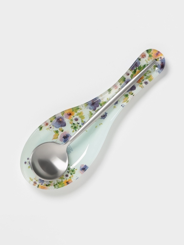 Подставка под ложку Доляна &laquo;Букет незабудок&raquo;, 23,5&times;8,3&times;1,5 см, стекло, рисунок