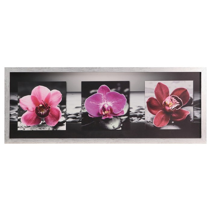 Картина "Тёмно-розовые орхидеи" 42х107 см рамка микс