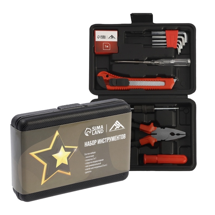 Набор инструментов в кейсе ЛОМ "23 ФЕВРАЛЯ", в подарочной упаковке, 11 предметов