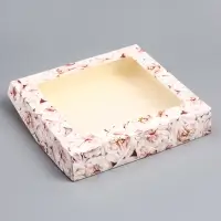 Коробка складная с окном &laquo;Пионы&raquo;, 20&times;20&times;4 см