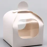 Коробка под бенто - торт с окном, белая, 14&times;14&times;12 см