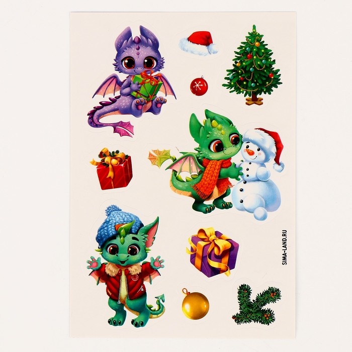 Блокнот - гравюра на новый год &laquo;Дракончик с подарками&raquo;&lrm;, 10 листов, лист наклеек