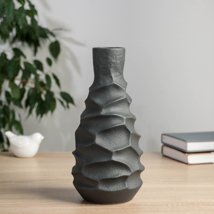 Керамическая ваза декоративная настольная &laquo;Майлз&raquo;, для цветов, сухоцветов, d-5 см, 24.5&times;11 см, чёрный