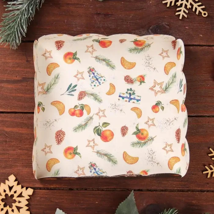 Коробка для печенья, &laquo;Мандарины&raquo;, 15&times;15&times;3 см, Новый год