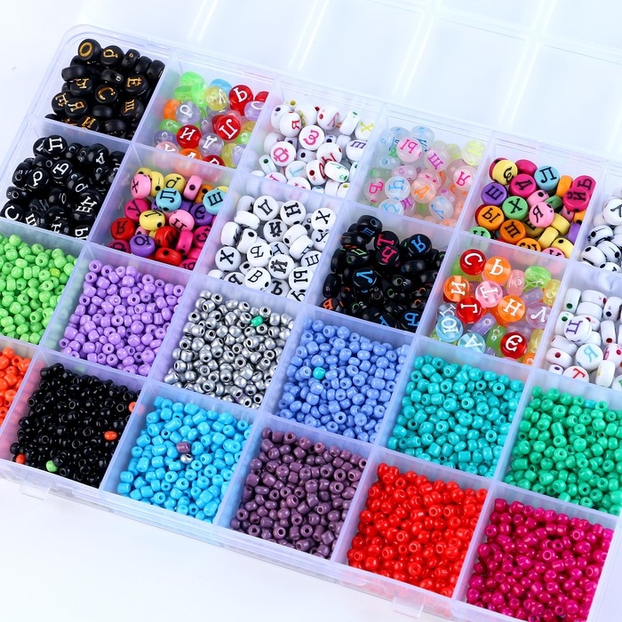 Набор для создания украшений, набор цвета, 24 вида бусин, леска, ножницы, пинцет
