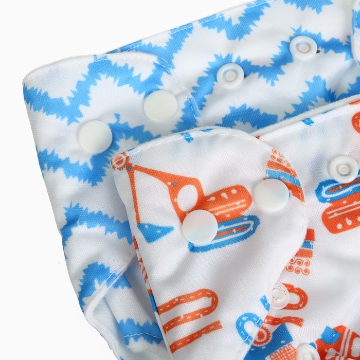 Набор многоразовых подгузников &laquo;Машинки&raquo;, 3-8 кг, цвет белый, голубой, 2 шт., Крошка Я