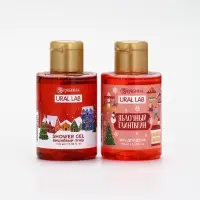 Подарочный набор новогодний в санях: 2 геля для душа, соль для ванны и мочалка, URAL LAB