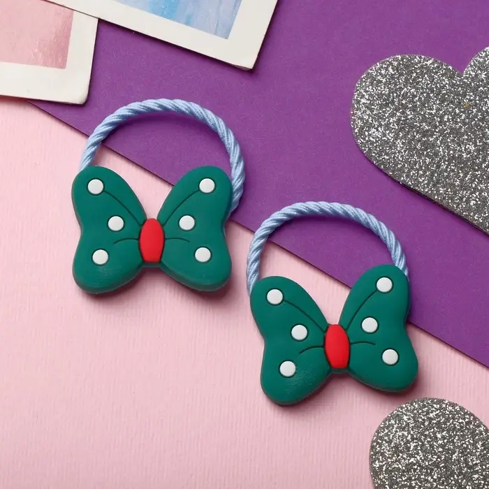 Резинка для волос "Крошка" (набор 2 шт) бантик горошек, зелёный