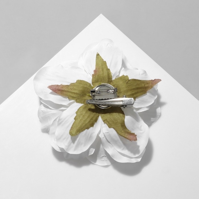 Брошь-заколка текстильная &laquo;Цветок&raquo; пион, цвет белый