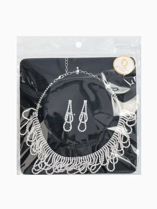 Набор 2 предмета: серьги, колье со стразами &laquo;Лёд&raquo;. d=13.5 см, белый в серебре