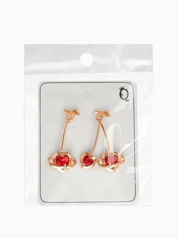 Серьги "Сердечная вишня", цвет красный в золоте