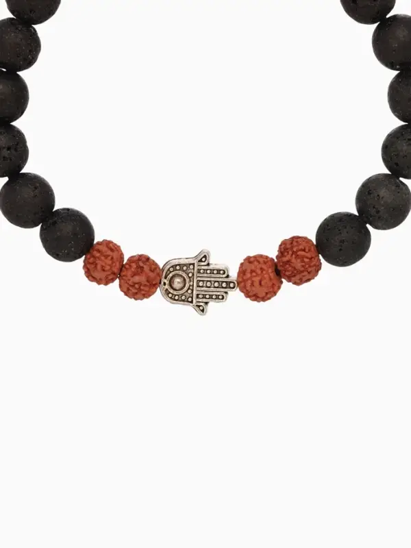 Браслет "Хамса" лава, рудракша, длина 18 см, цв. чёрный, коричневый