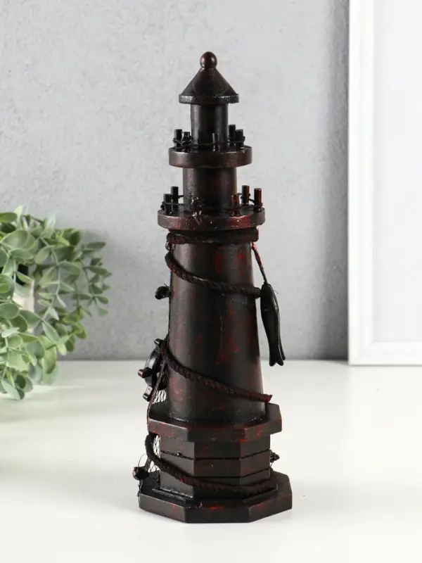 Сувенир интерьерный дерево "Маяк со штурвалом" красно-коричневый 10х10х30 см