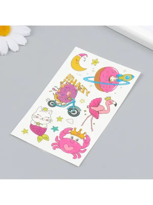 Переводные тату на тело цветные &laquo;Розовые мечты&raquo;, блёстки, 12&times;7.5 см