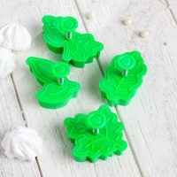 Набор плунжеров кондитерских Доляна &laquo;Листва&raquo;, 4 шт, цвет зелёный