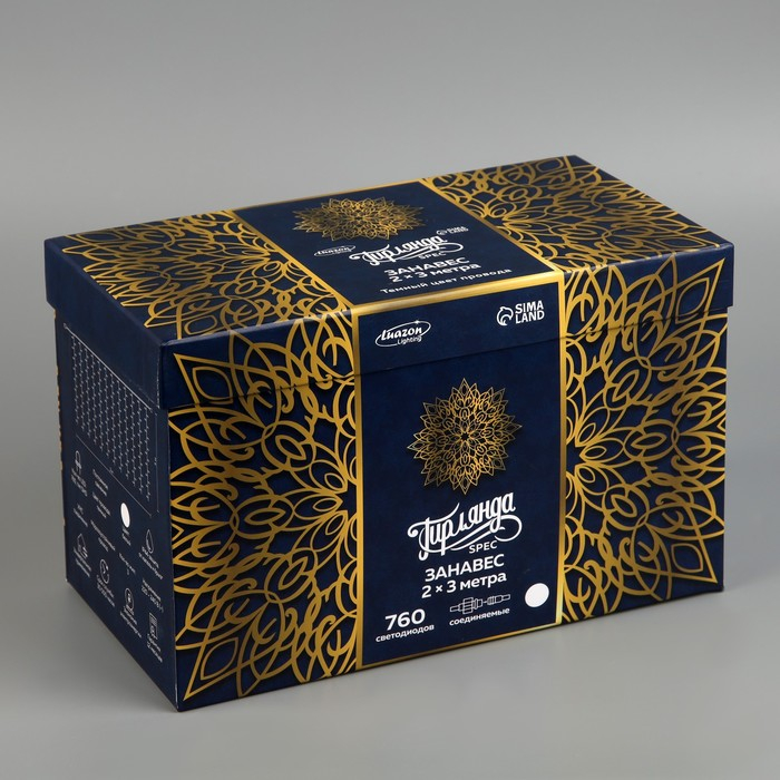 Гирлянда &laquo;Занавес&raquo; 2 &times; 3 м, IP44, УМС, тёмная нить, 760 SMD-LED, свечение белое, 220 В