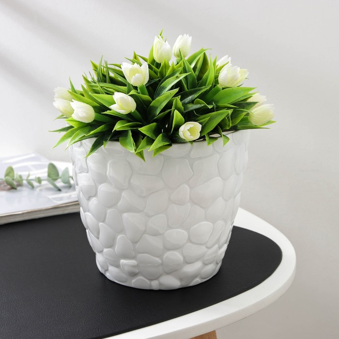 Горшок с поддоном &laquo;Камни&raquo;, 2,6 л, цвет белый