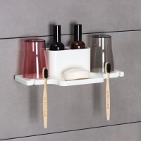 Держатель для зубных щеток настенный, с 2 стаканами на липучках, 31&times;9&times;14 см, цвет белый