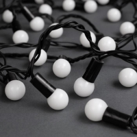 Гирлянда &laquo;Нить&raquo; 10 м с насадками &laquo;Шарики 1.5 см&raquo;, IP44, тёмная нить, 100 LED, свечение бело-синее, мигание, 220 В