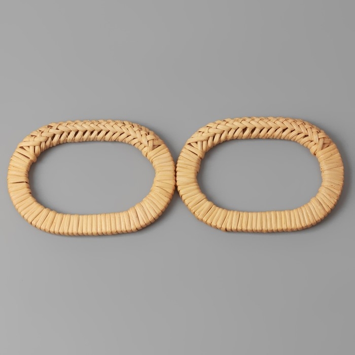 Ручки для сумок деревянные, плетёные, d = 9,8 &times; 5,9 / 13,5 &times; 9,5 см, 2 шт, цвет бежевый