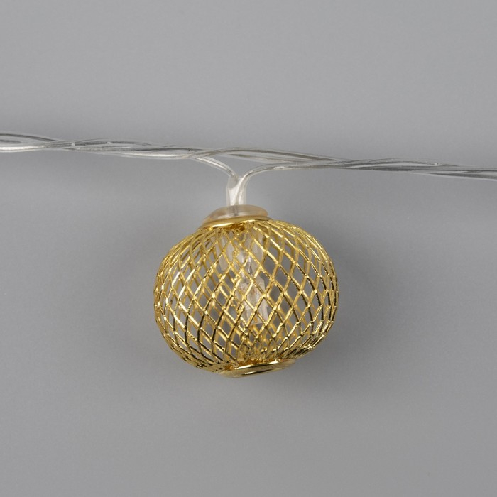 Гирлянда &laquo;Нить&raquo; 4 м с насадками &laquo;Шарик сетка&raquo;, IP20, прозрачная нить, 20 LED, свечение тёплое белое, 8 режимов, 220 В