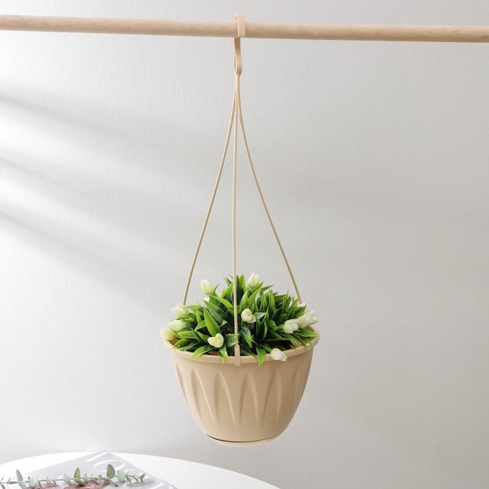 Кашпо для цветов подвесное &laquo;Алиция&raquo;, 3 л, с поддоном, цвет белая глина