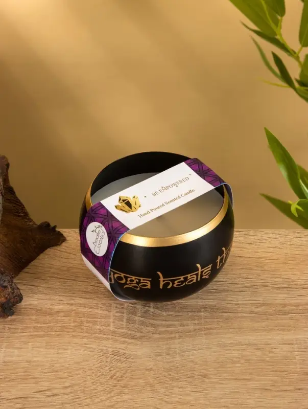 Свеча в чаше Yoga heal the soul чёрная, соевый воск 200 гр 8,5х7 см