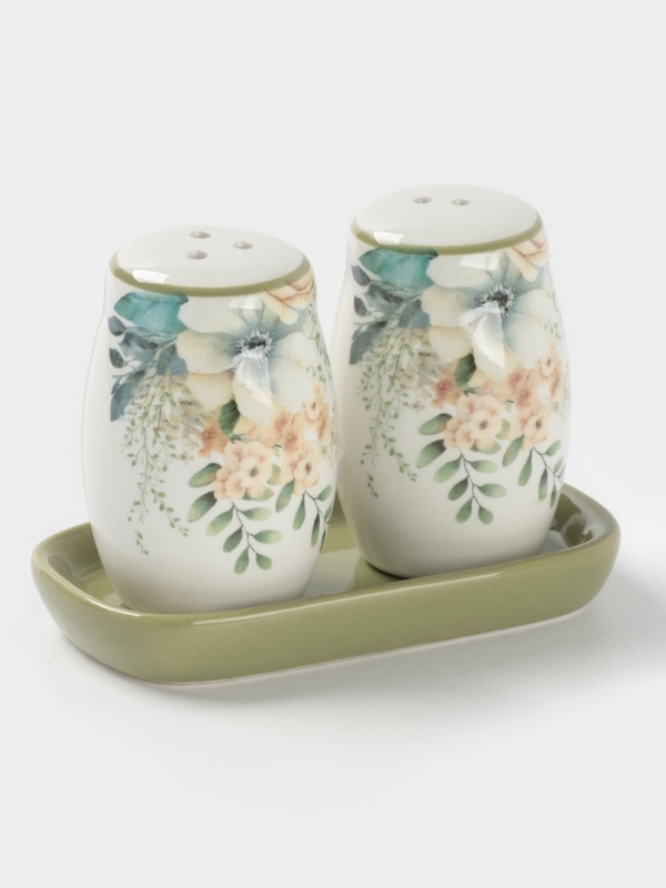 Набор для специй Доляна "Цветы" цвет белый  2 шт  солонка, перечница 130 мл 11,5х6,2х8,8 см   107085