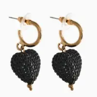 Серьги "Сияние вечера" сердце, цвет чёрный в золоте