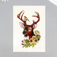 Переводная тату на тело цветная &laquo;Олень с птичкой&raquo;, 26.2&times;14.5 см