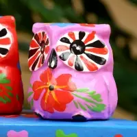 Сувенир "Пара совят" дерево 14х7х9 см, цв. красный/сиреневый