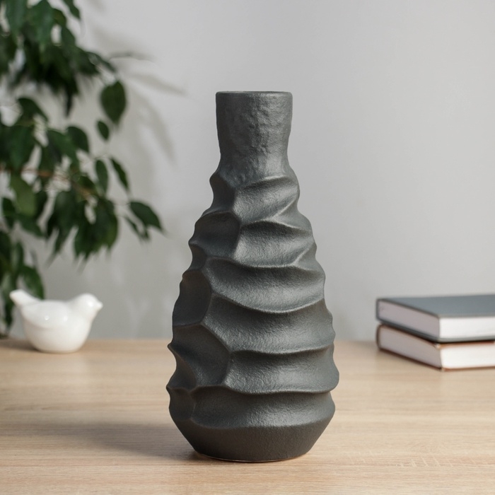 Керамическая ваза декоративная настольная &laquo;Майлз&raquo;, для цветов, сухоцветов, d-5 см, 24.5&times;11 см, чёрный