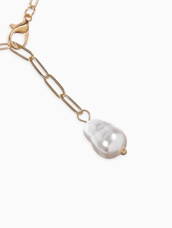 Цепь с бусиной "Жемчужина", вытянутое звено, цвет белый в золоте