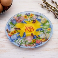 Стеклянная подставка на 6 яиц &laquo;Пасхальный венок&raquo; на пасху, 18 х 18 см