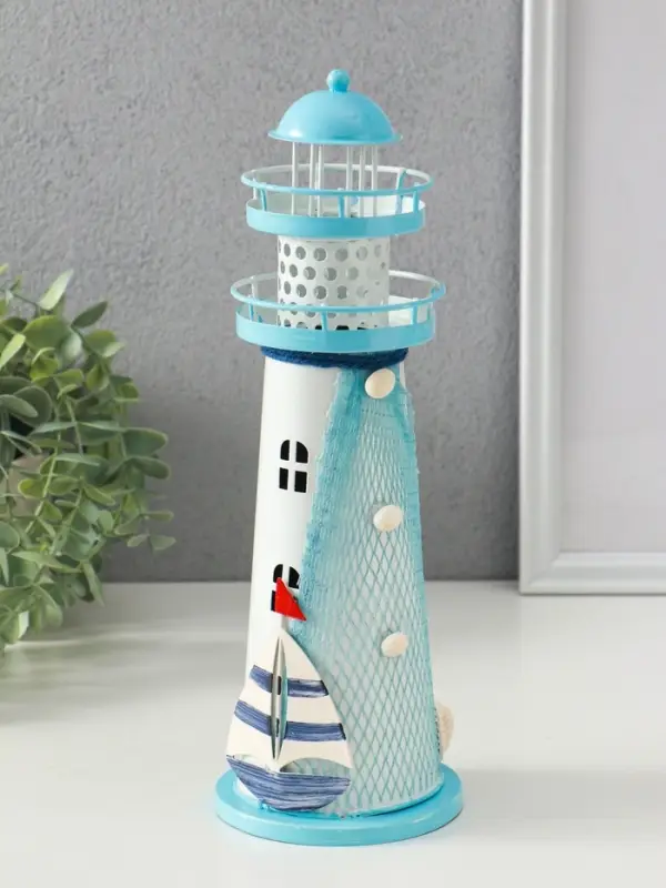 Сувенир настольный "Маяк с парусником" голубой, 3хLR1130, RGB, LED 9,5х9,5х28,5 см