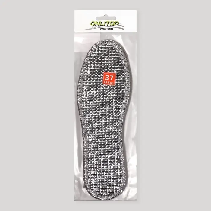 Стельки для обуви, утеплённые, двухслойные, фольгированные, окантовка, р-р RU 35 (р-р Пр-ля 37), 23.5 см, пара, серые