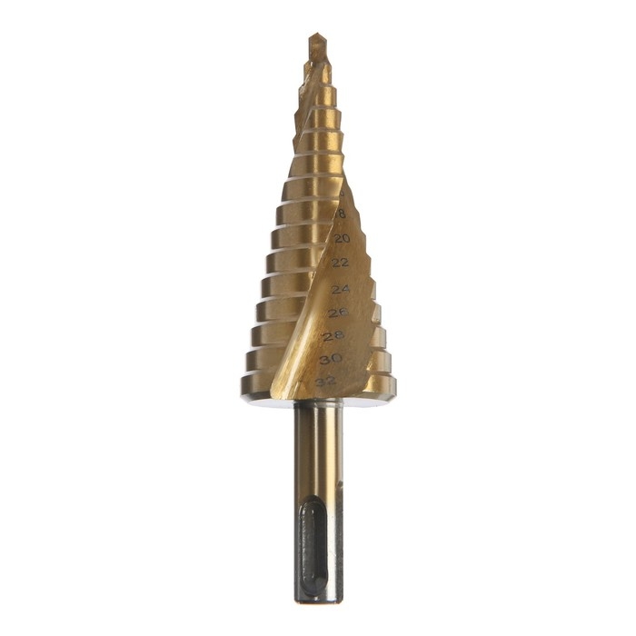 Сверло ступенчатое ТУНДРА ПРОФИ, HSS, TiN, спиральный профиль, SDS-plus, 4-32 мм