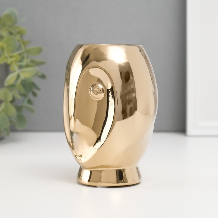 Подсвечник керамика на 1 свечу "Сова Сипуха" d=3,5 золото 9х8,5х12,5 см