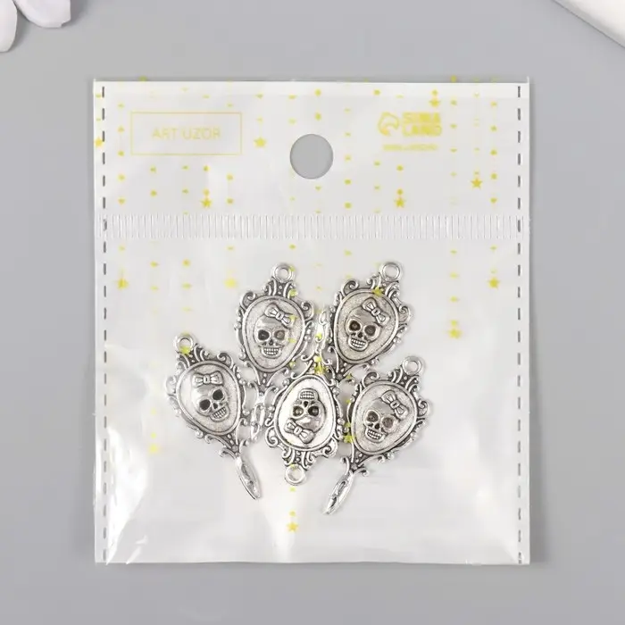 Декор для творчества металл "Ажурное зеркало с черепом" серебро 3,4х1,5 см