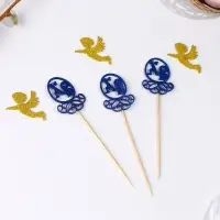 Набор пасхальных топперов &laquo;ХВ&raquo;, 3 шт., синие, 14,5 см, ангелы золотые 4,5 см