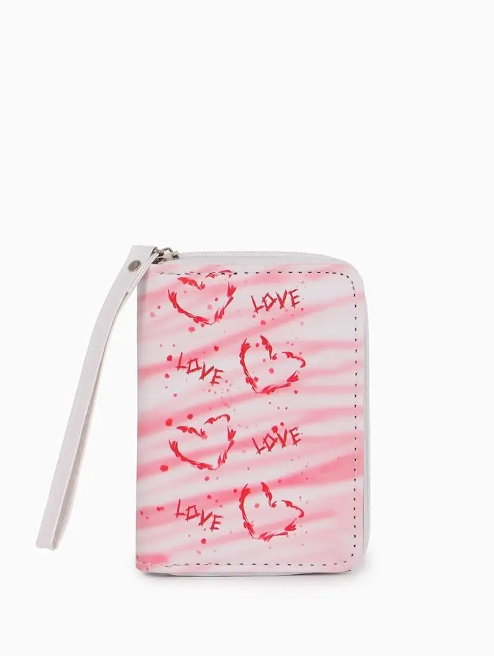 Кошелек жен 07-01-01 Июнь2528 сердце, 12*1,5*9 см, 2 отд+отд/молн, д/карт, розовый