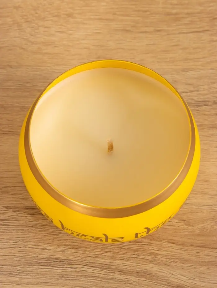 Свеча в чаше Yoga heal the soul жёлтая, соевый воск 200 гр 8,5х7 см