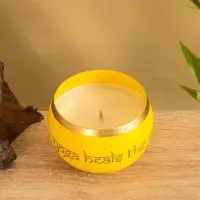 Свеча в чаше Yoga heal the soul жёлтая, соевый воск 200 гр 8,5х7 см