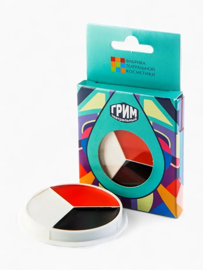 Профессиональный театральный грим "Шайба", (красный, белый, черный), 15 мл.