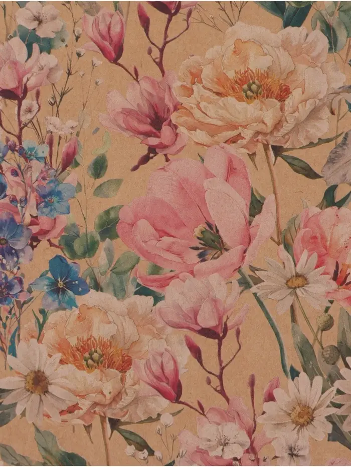 Бумага упаковочная крафтовая &laquo;Цветы&raquo;, 70 &times; 100 см